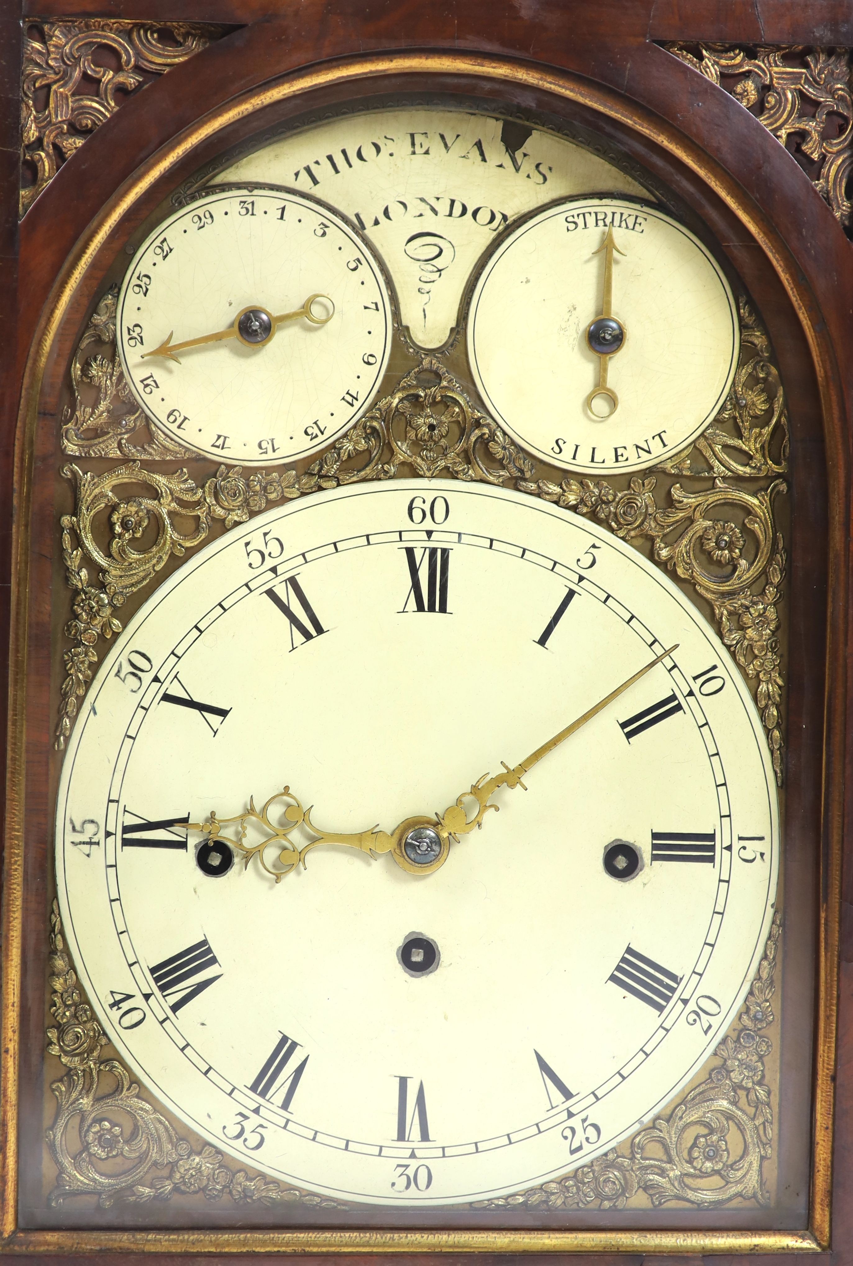 Thomas Evans of London. A George III ormolu mounted mahogany chiming bracket clock, depth 23cm width 38cm height 73cm, with original wall bracket 40cm
